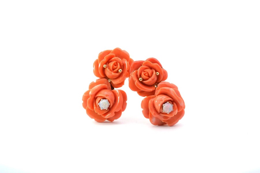 Bottazzi Blondeel Boucles D'Oreilles Corail Et Opales Boucles D'Oreilles