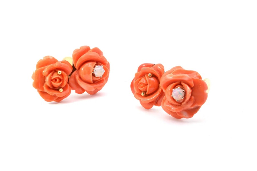 Bottazzi Blondeel Boucles D'Oreilles Corail Et Opales Boucles D'Oreilles