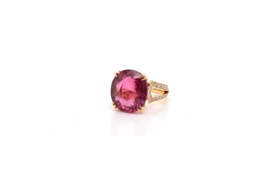 Bottazzi Blondeel Bague Rubellite Et Diamants En Or Jaune 18K Bagues Vintage Et De Creation