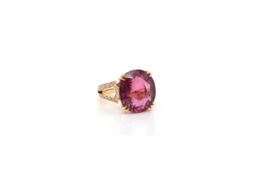 Bottazzi Blondeel Bague Rubellite Et Diamants En Or Jaune 18K Bagues Vintage Et De Creation