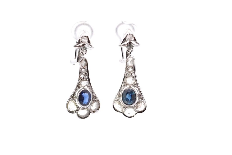 Bottazzi Blondeel Boucles D'Oreilles Anciennes Saphirs Et Diamants Boucles D'Oreilles