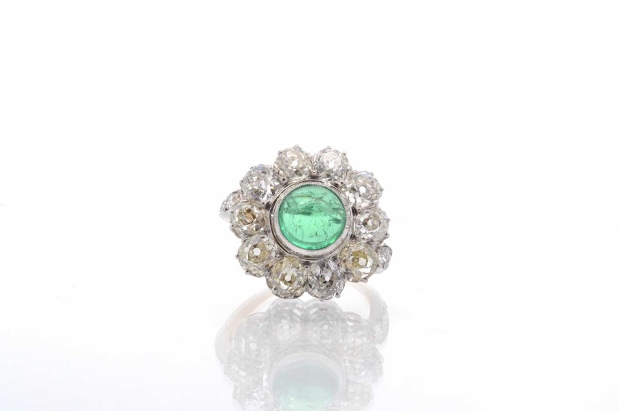 Bottazzi Blondeel Bague Emeraude Cabochon Et Diamants Bagues Vintage Et De Creation