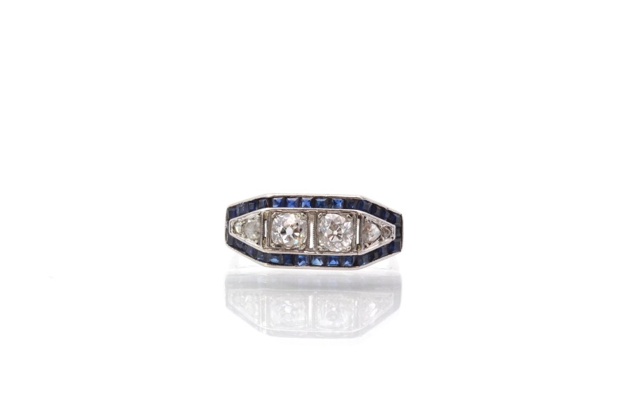 Bottazzi Blondeel Bague Art Deco Diamants Et Saphirs Calibres En Or Et Platine Bagues Art Deco