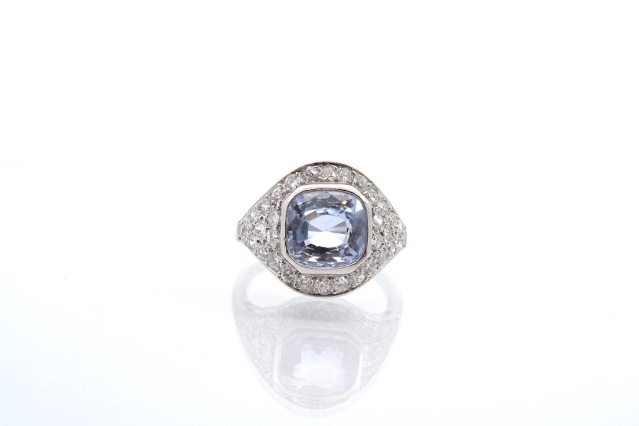 Bottazzi Blondeel Bague Art Deco D'Occasion Saphir De Ceylan Et Diamants Bagues Art Deco