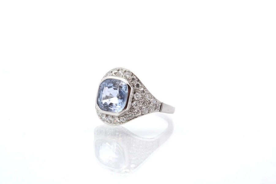 Bottazzi Blondeel Bague Art Deco D'Occasion Saphir De Ceylan Et Diamants Bagues Art Deco