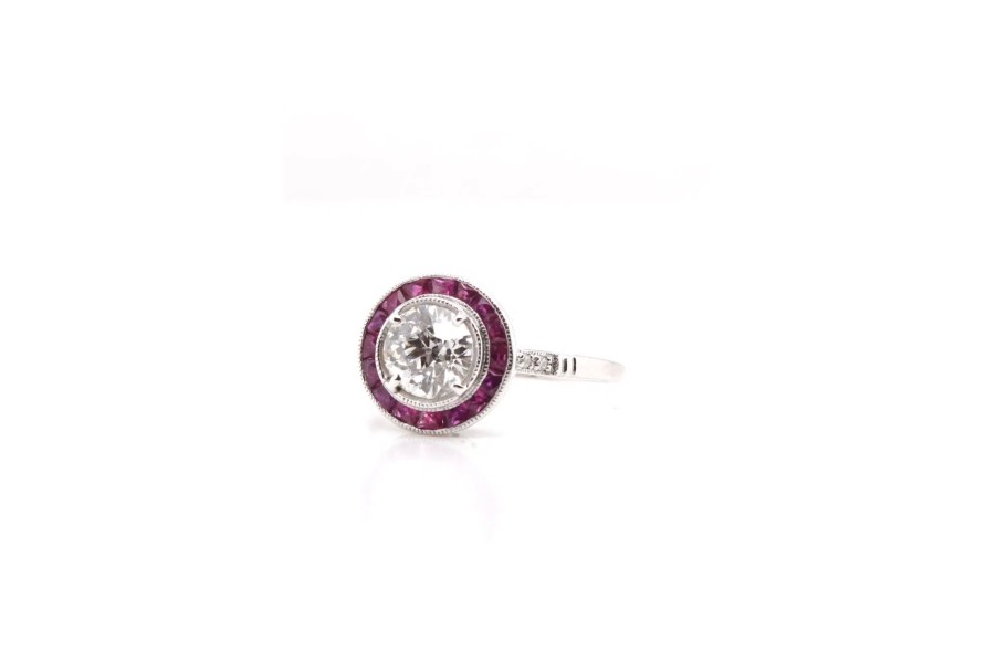 Bottazzi Blondeel Bague Rubis Et Diamants En Or Blanc 18K Solitaire Diamants