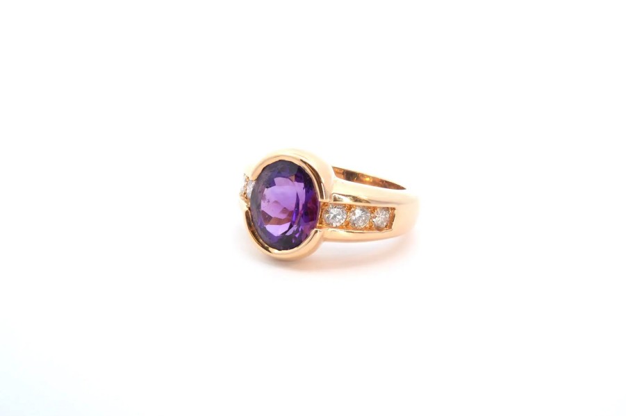 Bottazzi Blondeel Bague Amethyste Et Diamants En Or Jaune 18K Bagues Vintage Et De Creation