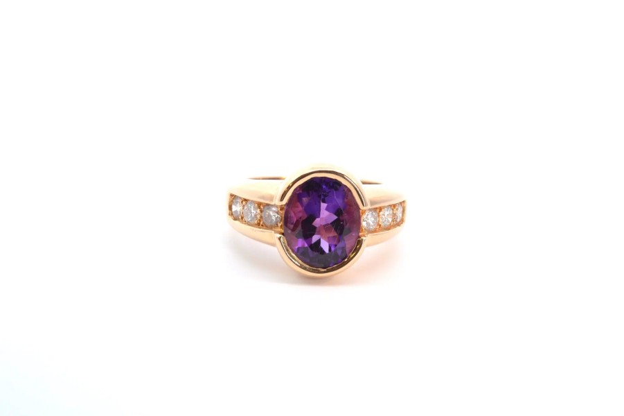 Bottazzi Blondeel Bague Amethyste Et Diamants En Or Jaune 18K Bagues Vintage Et De Creation