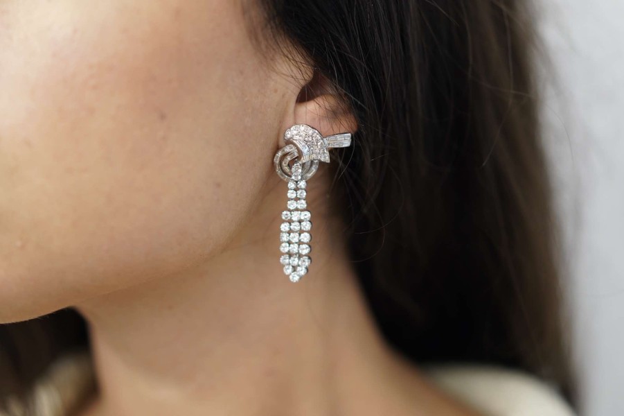 Bottazzi Blondeel Boucles D'Oreilles 1950 Pavees De Diamants En Platine Boucles D'Oreilles