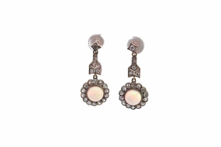 Bottazzi Blondeel Boucles Anciennes Opales Et Diamants Boucles D'Oreilles