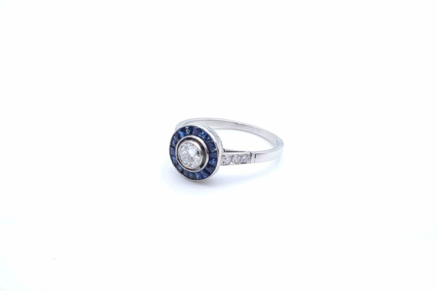 Bottazzi Blondeel Bague Diamant Et Saphirs Calibres En Platine Bagues Art Deco