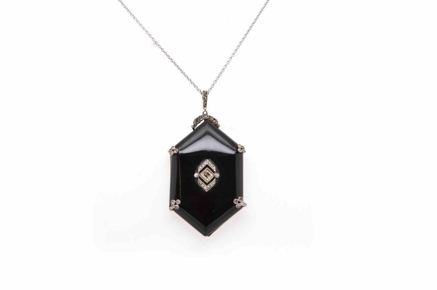 Bottazzi Blondeel Collier Pendentif 1920 Onyx Et Diamants Colliers