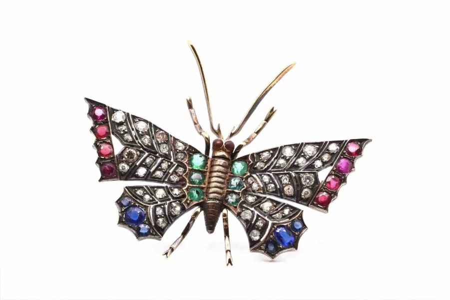 Bottazzi Blondeel Broche Papillon 19E Siecle Diamants Et Pierres Precieuses Broches