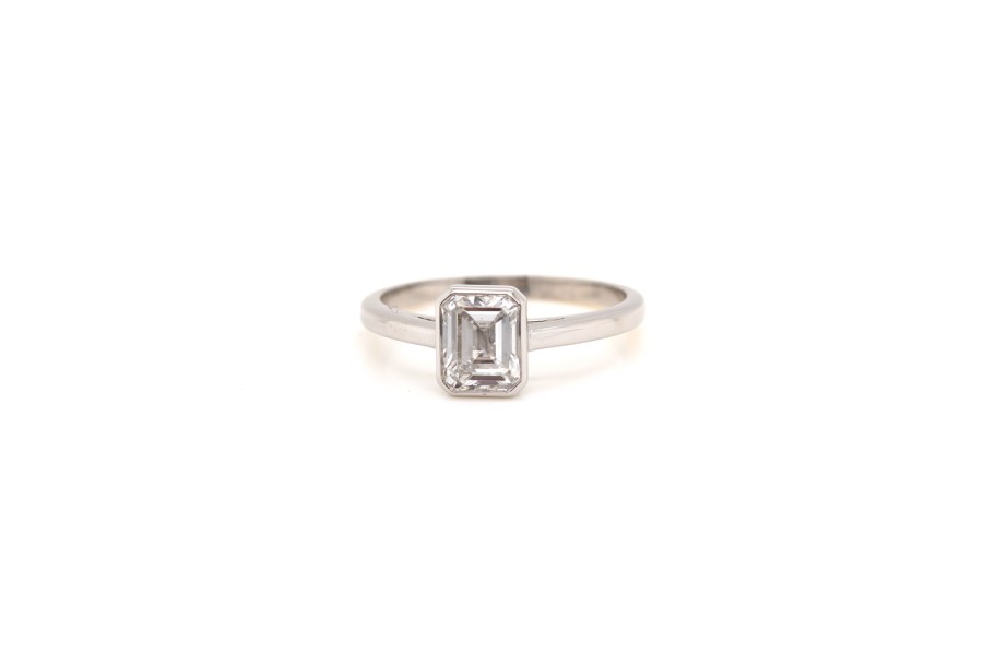 Bottazzi Blondeel Bague Solitaire Diamant De Taille Emeraude En Or 18K Et Platine Solitaire Diamants