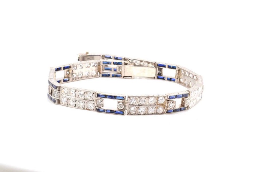 Bottazzi Blondeel Bracelet Art Deco Diamants Et Saphirs Syntetiques Bracelets