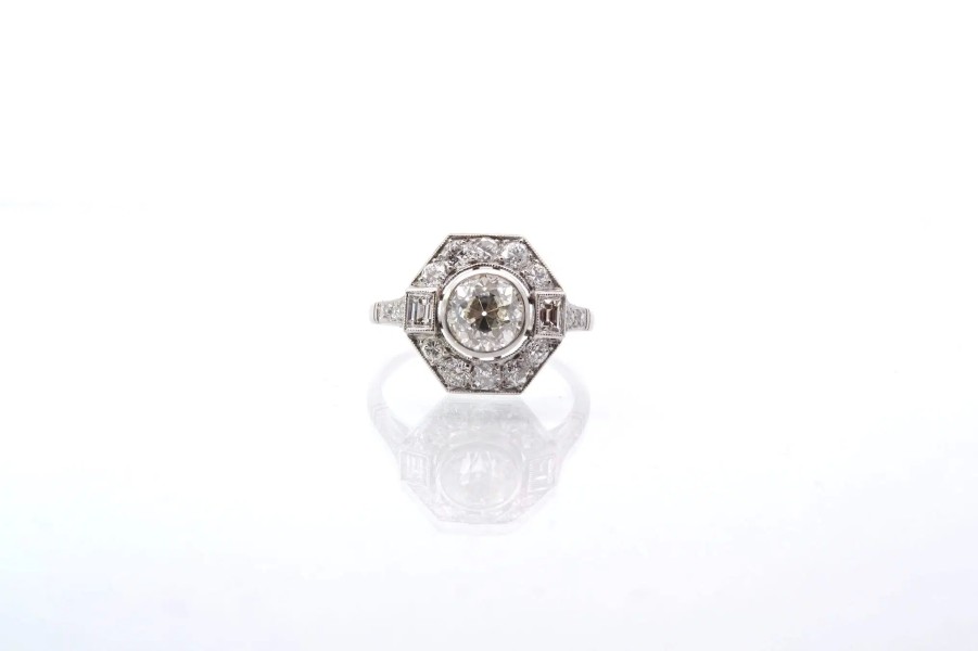 Bottazzi Blondeel Bague Style Art Deco En Platine Sertie De Diamants Bagues Art Deco