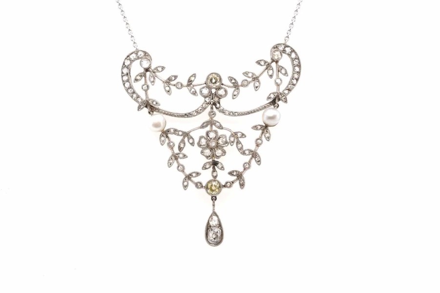 Bottazzi Blondeel Pendentif Belle Epoque Diamants Et Perles Fines Colliers