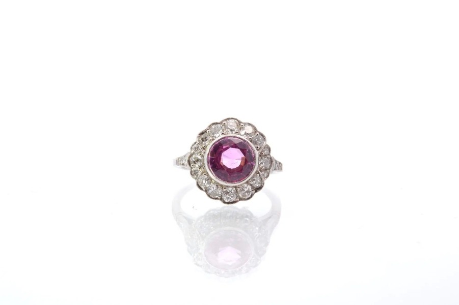 Bottazzi Blondeel Bague D'Occasion Saphir Rose Et Diamants En Platine Bagues Vintage Et De Creation