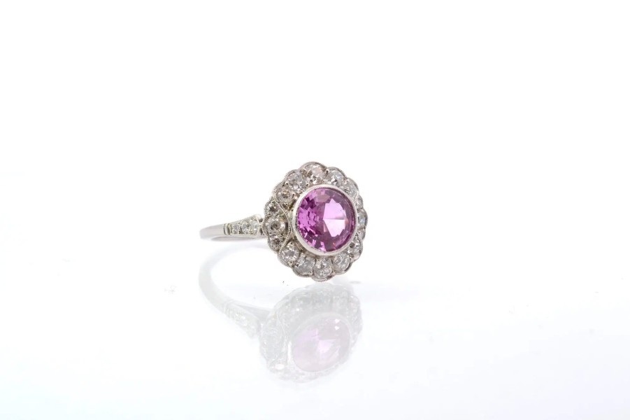 Bottazzi Blondeel Bague D'Occasion Saphir Rose Et Diamants En Platine Bagues Vintage Et De Creation