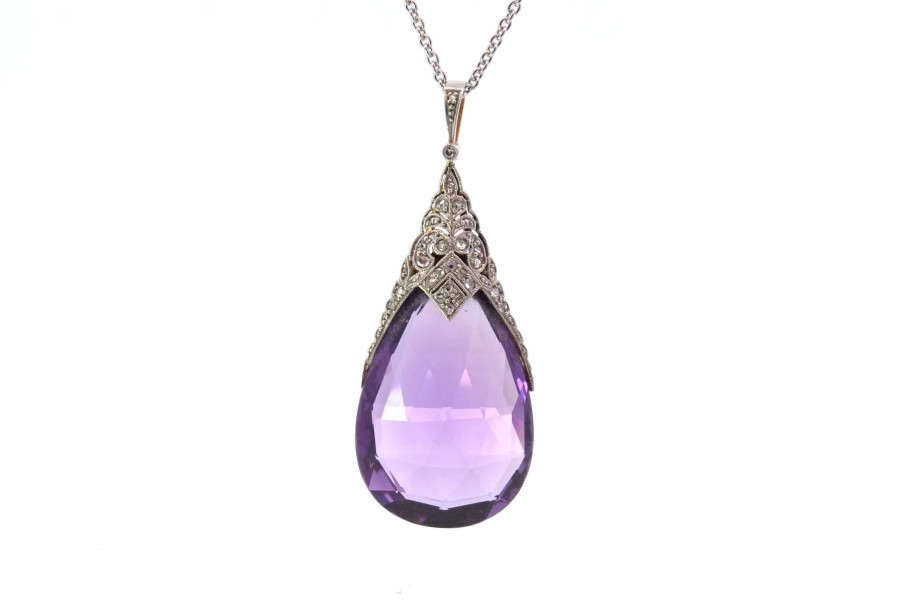 Bottazzi Blondeel Pendentif 1900 Amethyste Et Diamants En Or Et Platine Colliers