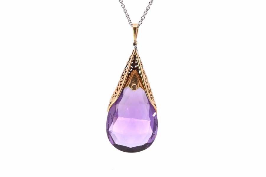 Bottazzi Blondeel Pendentif 1900 Amethyste Et Diamants En Or Et Platine Colliers