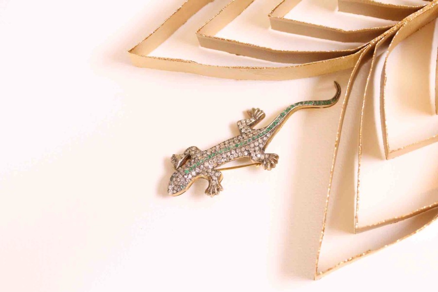 Bottazzi Blondeel Broche Lezard Emeraudes Et Diamants En Argent Et Or 18K Broches