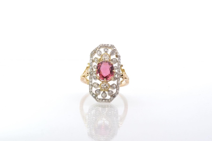 Bottazzi Blondeel Bague 1900 Sertie D'Une Tourmaline Et De Diamants Bagues Vintage Et De Creation