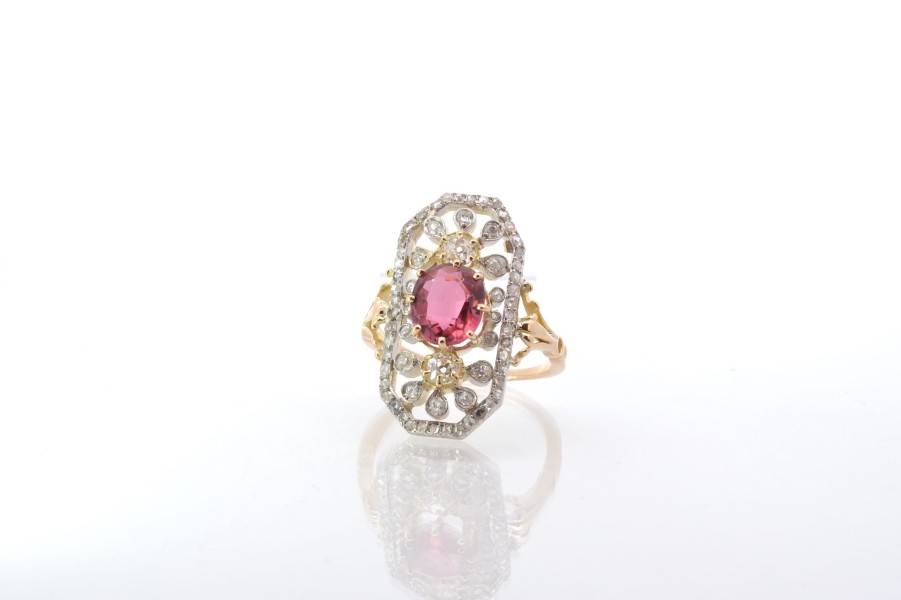 Bottazzi Blondeel Bague 1900 Sertie D'Une Tourmaline Et De Diamants Bagues Vintage Et De Creation