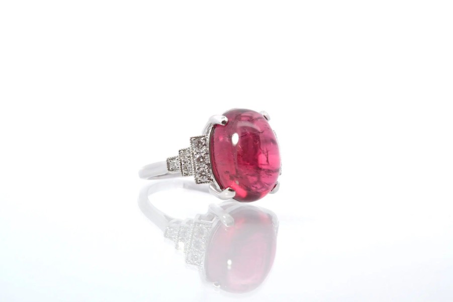 Bottazzi Blondeel Bague D'Occasion Sertie D'Une Tourmaline Cabochon De 8,45Cts Bagues Vintage Et De Creation