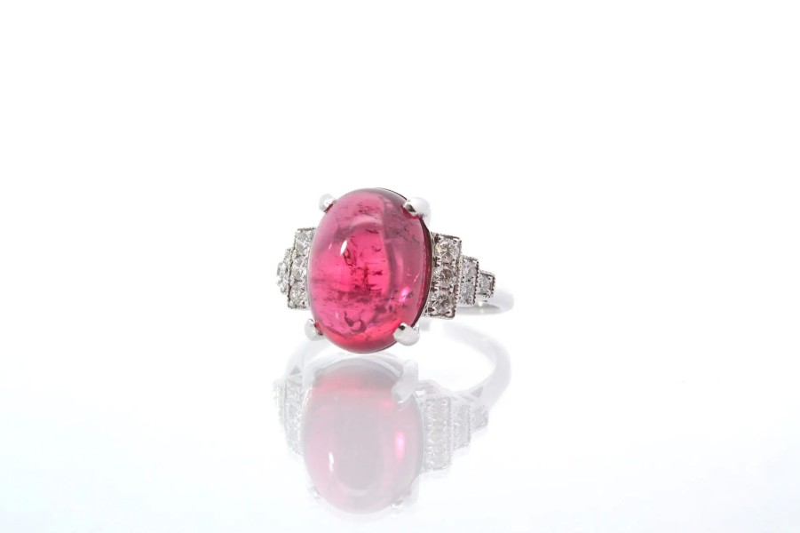 Bottazzi Blondeel Bague D'Occasion Sertie D'Une Tourmaline Cabochon De 8,45Cts Bagues Vintage Et De Creation