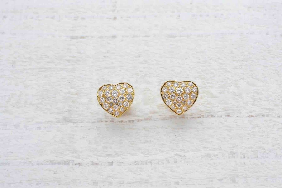 Bottazzi Blondeel Boucles D'Oreilles Coeurs Diamants En Or Jaune 18K Boucles D'Oreilles