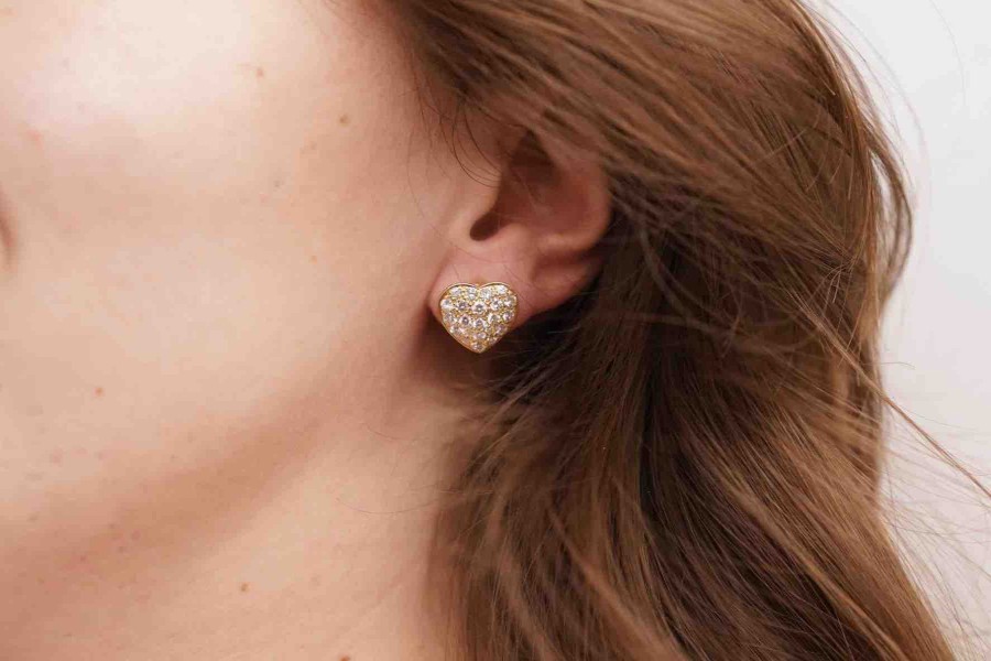 Bottazzi Blondeel Boucles D'Oreilles Coeurs Diamants En Or Jaune 18K Boucles D'Oreilles