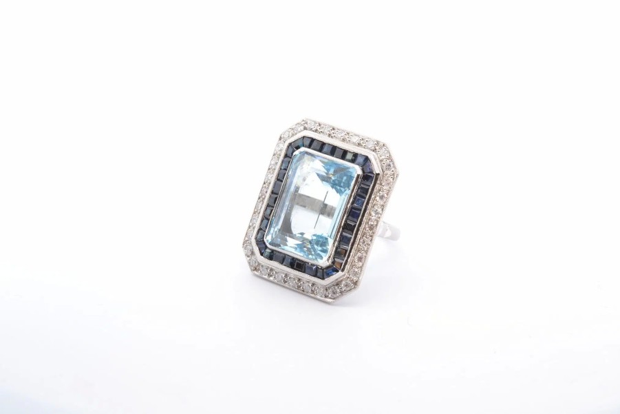 Bottazzi Blondeel Bague Aigue Marine, Diamants Et Saphirs Bagues Vintage Et De Creation