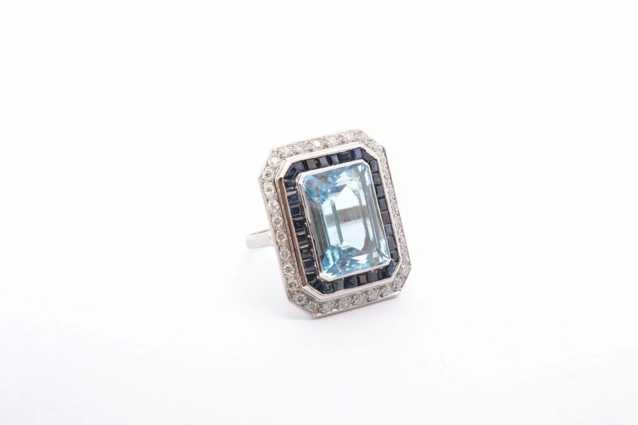 Bottazzi Blondeel Bague Aigue Marine, Diamants Et Saphirs Bagues Vintage Et De Creation