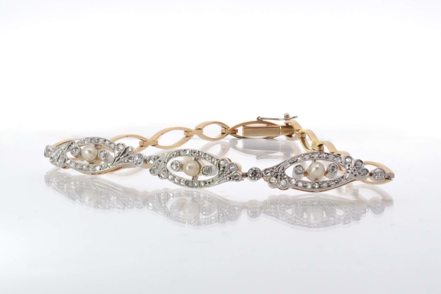 Bottazzi Blondeel Bracelet Art Deco Diamants Et Perles En Or Et Platine Bracelets