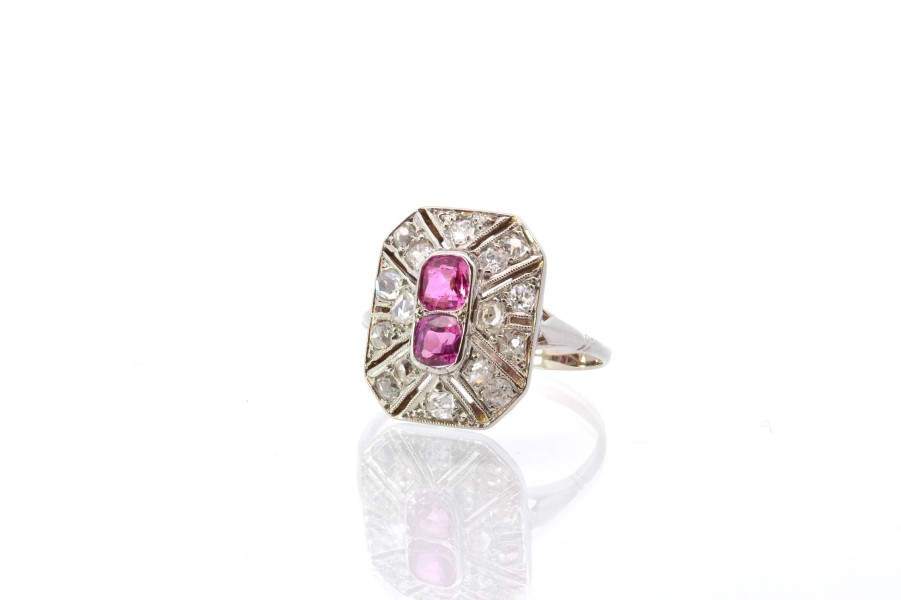 Bottazzi Blondeel Bague Art Deco Rubis Et Roses De Diamants Bagues Art Deco