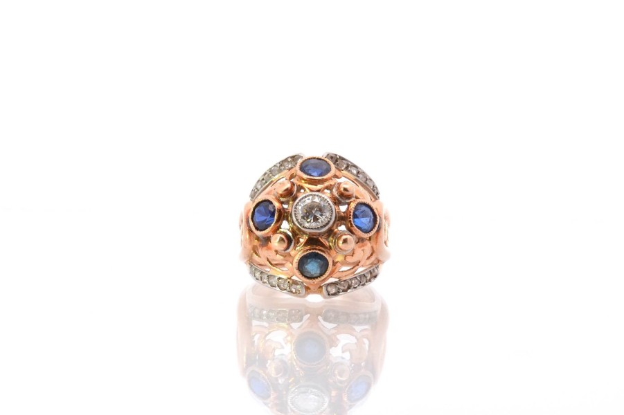 Bottazzi Blondeel Bague Dome 1950 Diamants Et Saphirs En Or Bagues Vintage Et De Creation