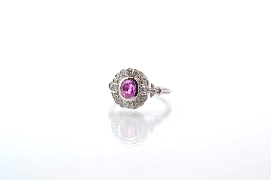 Bottazzi Blondeel Bague Saphir Rose Et Diamants En Platine Bagues Vintage Et De Creation