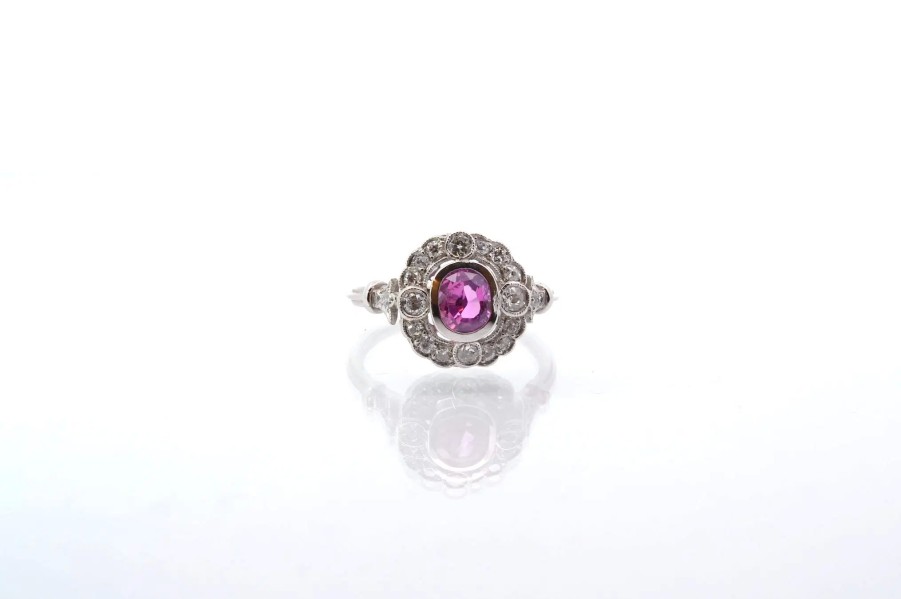 Bottazzi Blondeel Bague Saphir Rose Et Diamants En Platine Bagues Vintage Et De Creation