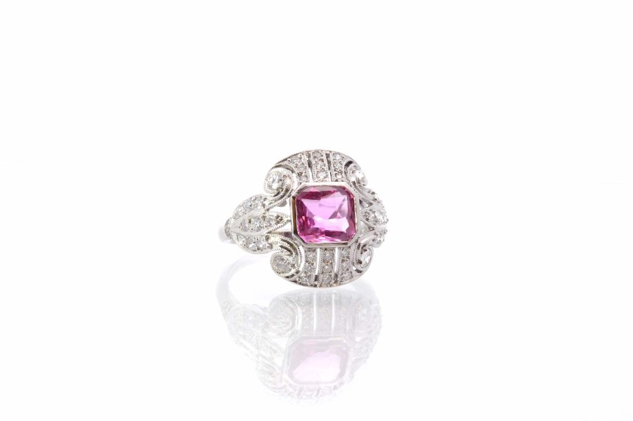 Bottazzi Blondeel Bague Saphir Rose Et Diamants En Platine Bagues Vintage Et De Creation