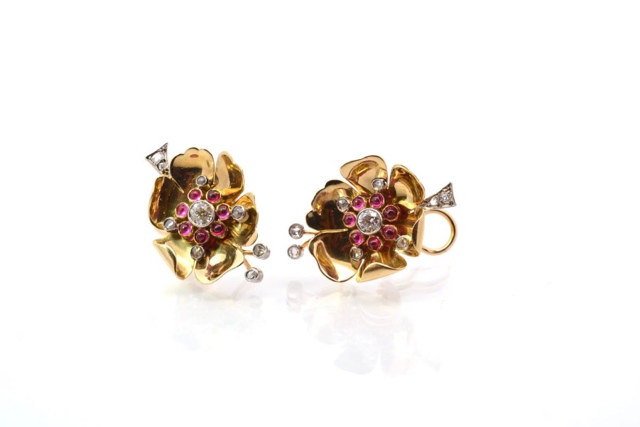 Bottazzi Blondeel Boucles D'Oreilles Diamants Et Rubis Des Annees 1940 Boucles D'Oreilles