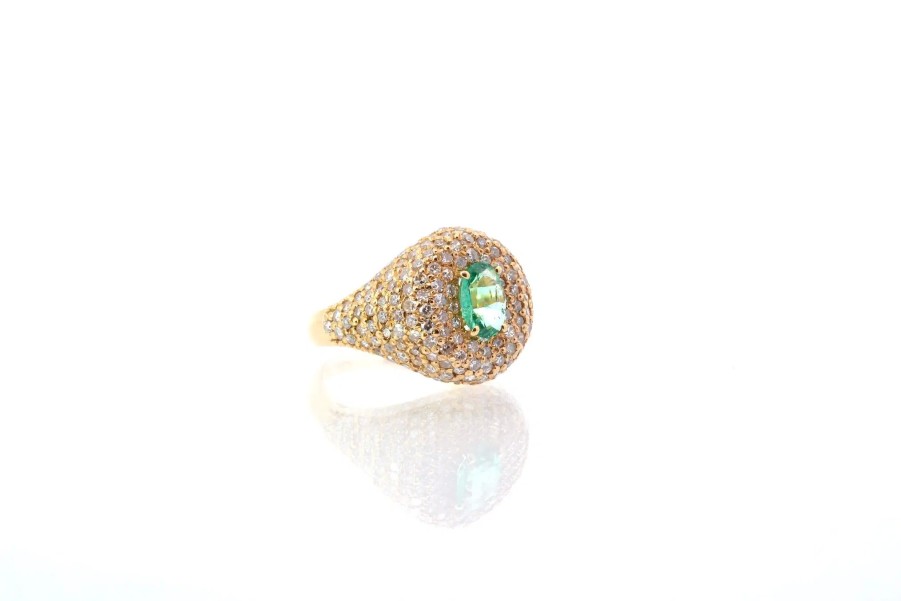 Bottazzi Blondeel Bague Dome Diamants Et Emeraude De Colombie Bagues Vintage Et De Creation