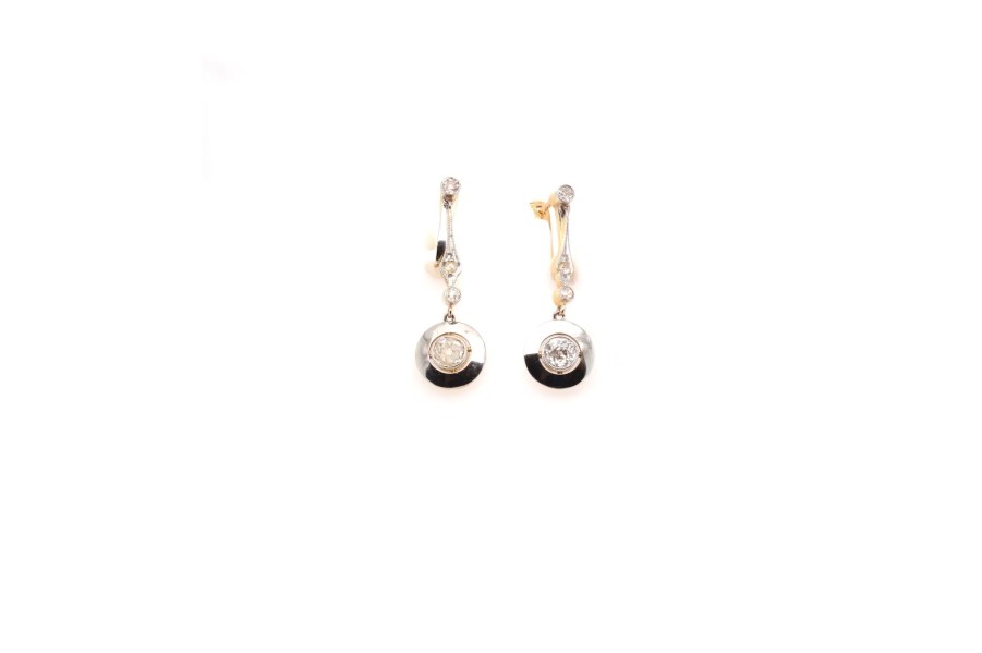 Bottazzi Blondeel Boucles D'Oreilles Art Deco Diamants En Or 18K Et Platine Boucles D'Oreilles