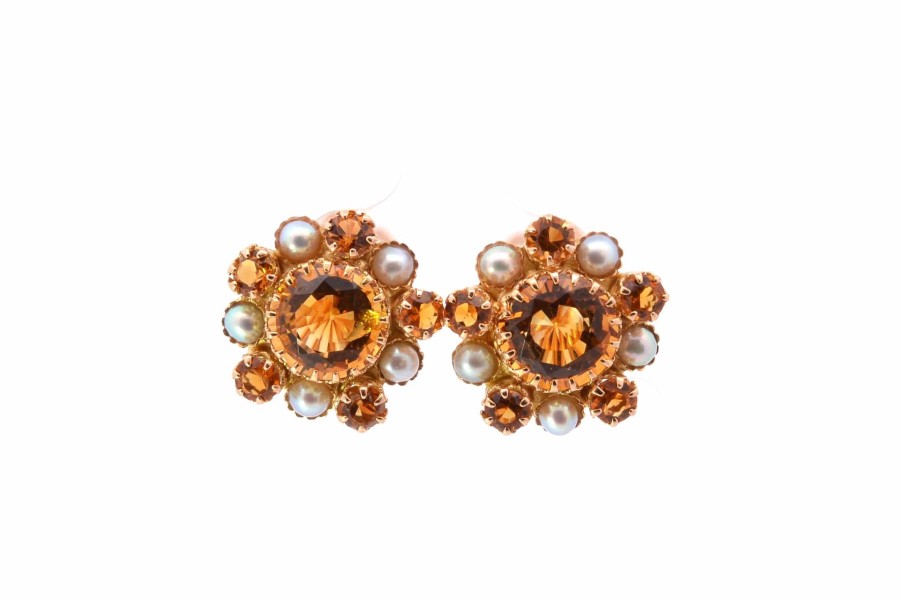 Bottazzi Blondeel Boucles D'Oreilles Citrines Et Perles De Culture Boucles D'Oreilles