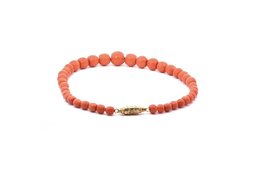 Bottazzi Blondeel Collier De Corail Ancien Facetes Avec Fermoir Or Emaille Colliers